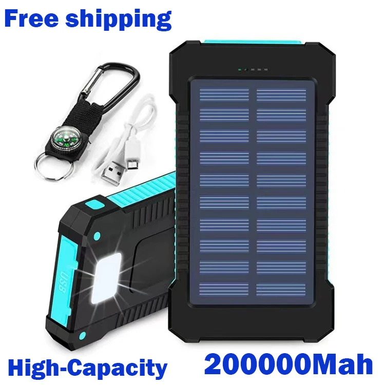 

2023New 200000mAh External Battery Solar Power Bank LEDSOS Flashlight FAST Charging Portable Waterproof For Smart Mobile Phone