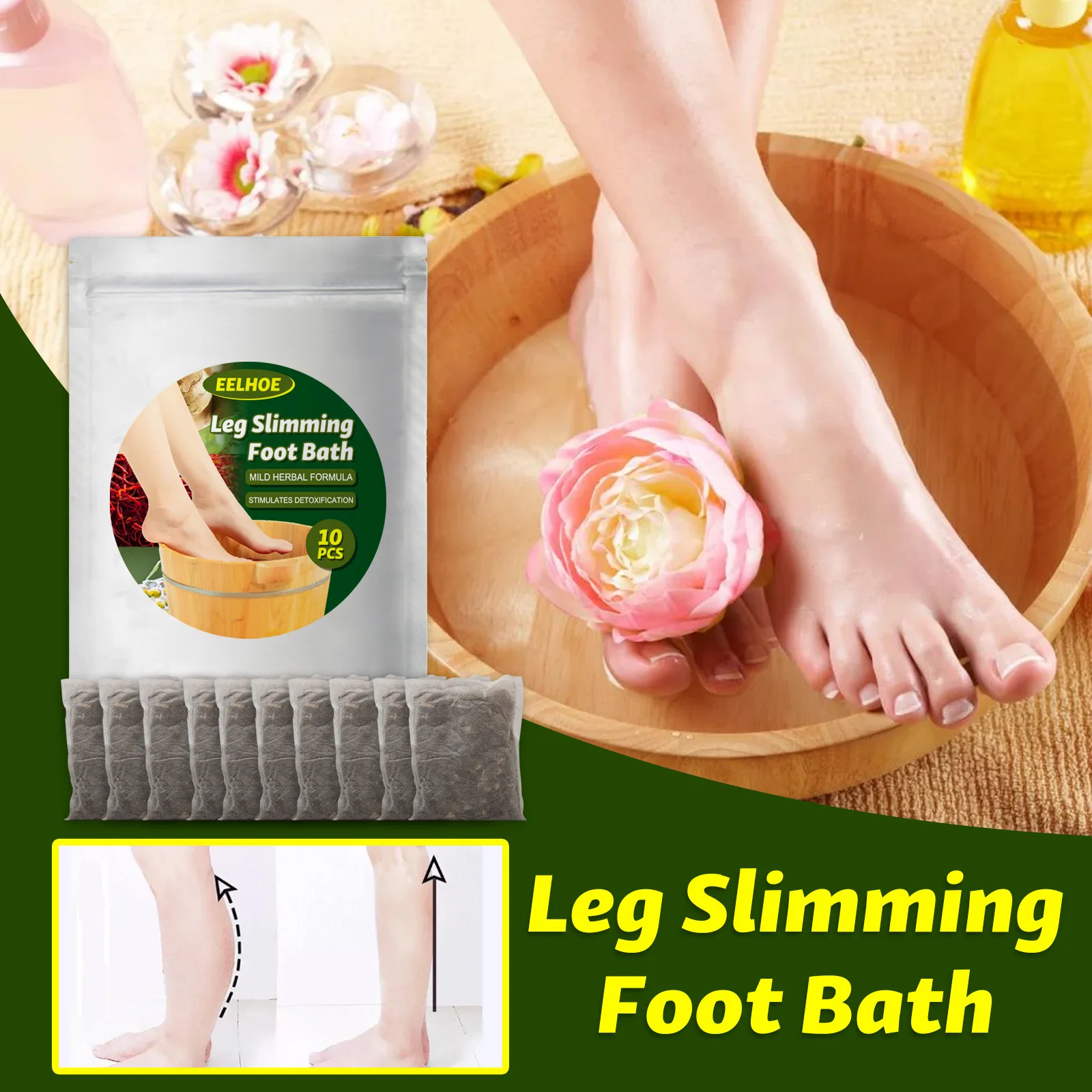 

Foot Care Leg Slimming Foot Bath Bag Dehumidification Improve Sleep Saffron Ginger Wormwood Portable Foot Bath Powder 10pcs