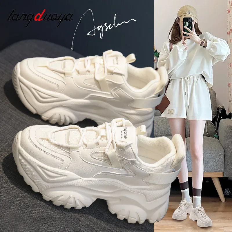 Height increasing sneakers for women running shoes breathable casual Platform Chunky chunky dad sneakers women white sport shoes