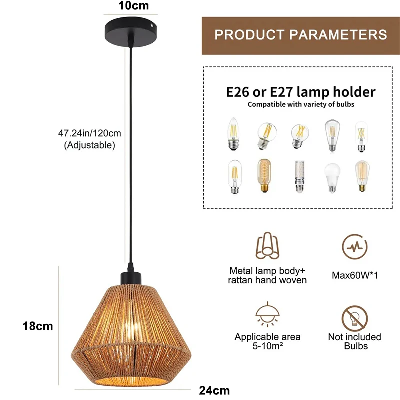 

Подвесные светильники STDJHong из ротанга и пеньковой веревки E27
