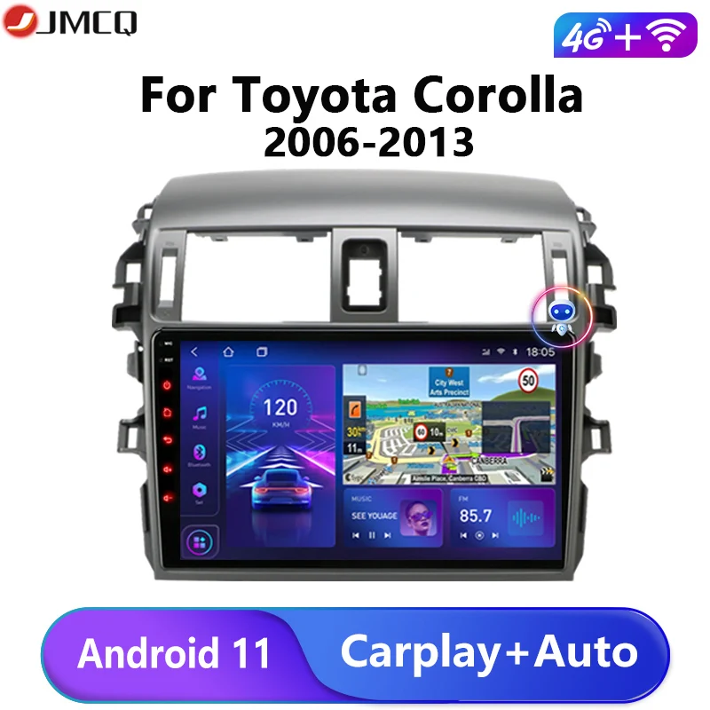 JMCQ Android 11 Car Radio Multimidia Video Player For Toyota Corolla E140/150 2006-2013 2 din 4G GPS Navigaion AM Split Screen