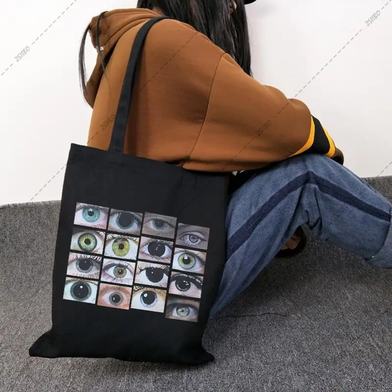 Купи Gothic eye print Women Handbags Custom Canvas Tote Bag Print Daily Reusable Casual Shopping Bag Shoulder Bags за 120 рублей в магазине AliExpress