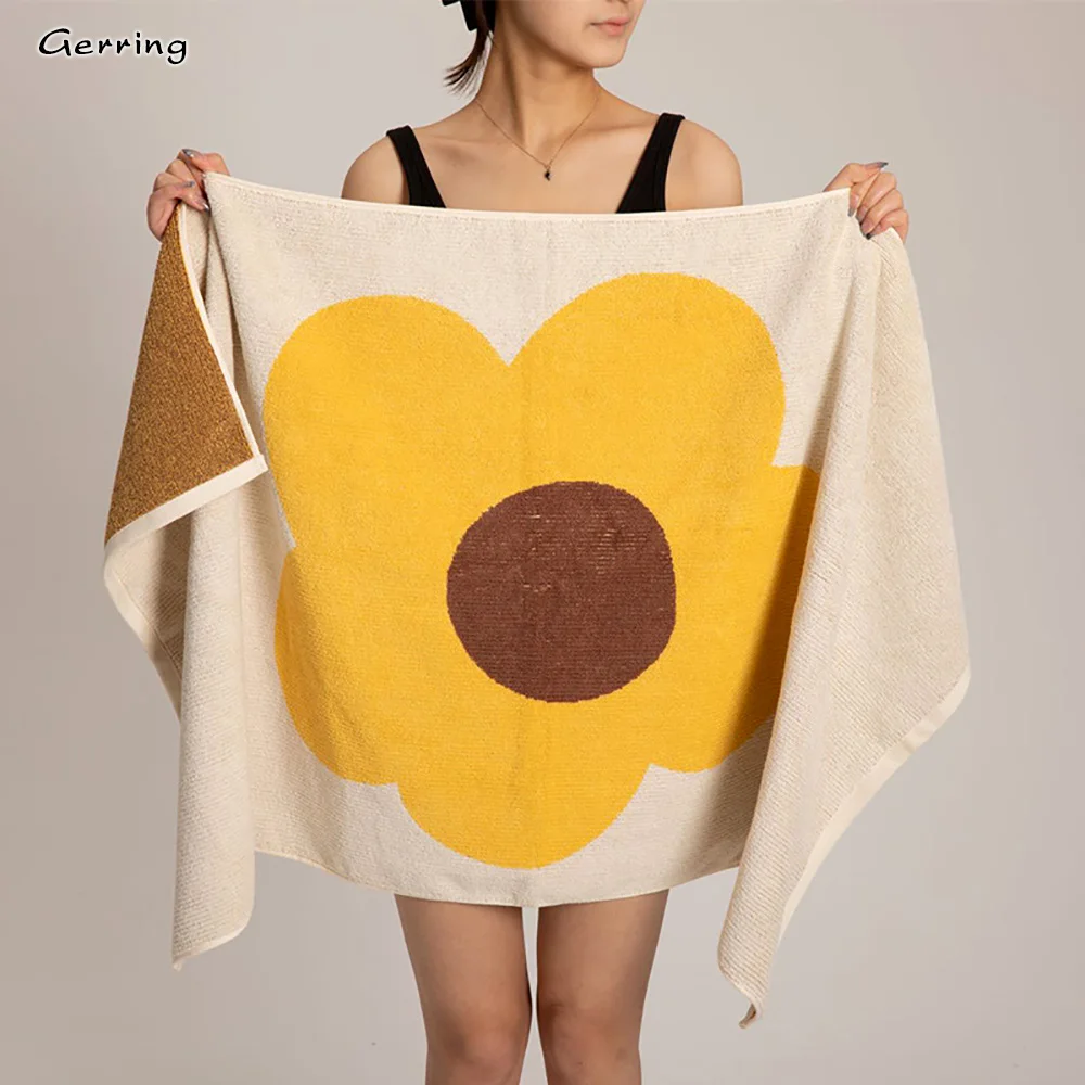 Gerring Sunflower Cotton Towels Adult Household Blanket Bath Towels For Adults Quick-Dry Thicken Soft Face Towels Absorbent