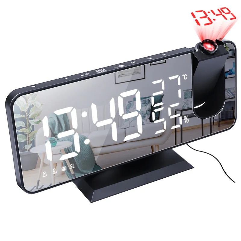 

Alarm Clock Table Electronic Desktop Clock Watch USB Wake Up FM Radio LED Digital Function 2 Alarm with Projection Time Snooze