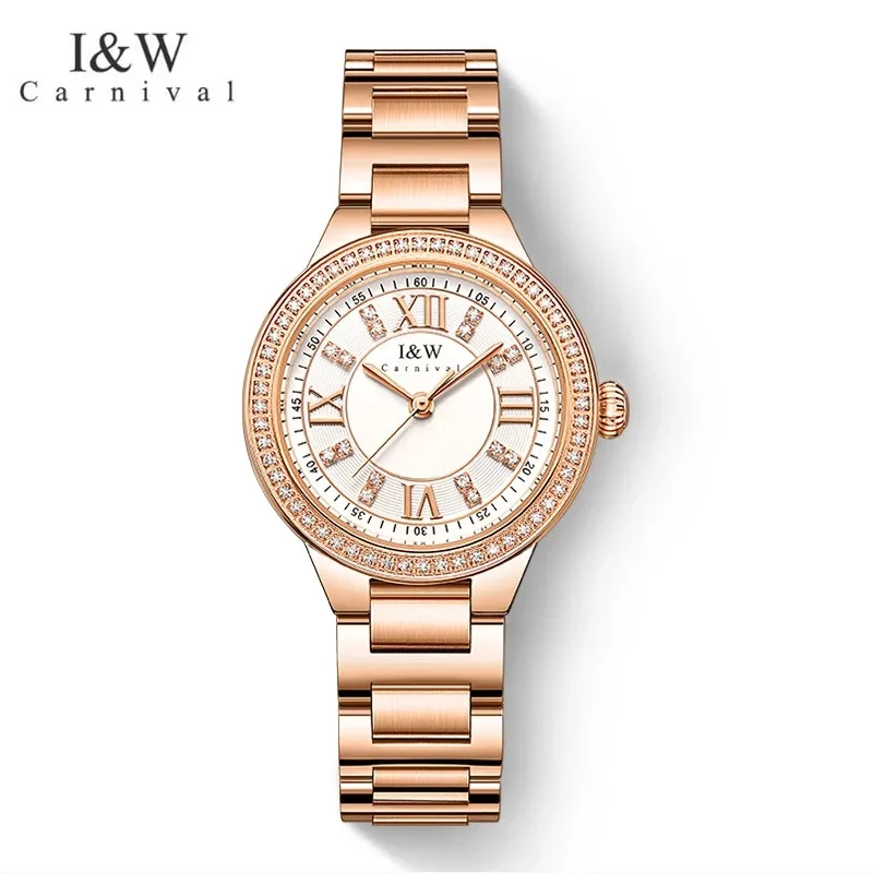 Reloj Mujer 2022 I&W CARNIVAL Brand Ladies Fashion Quartz Watch Women Luxury Dress Wristwatch Waterproof Clock Relogio Feminino