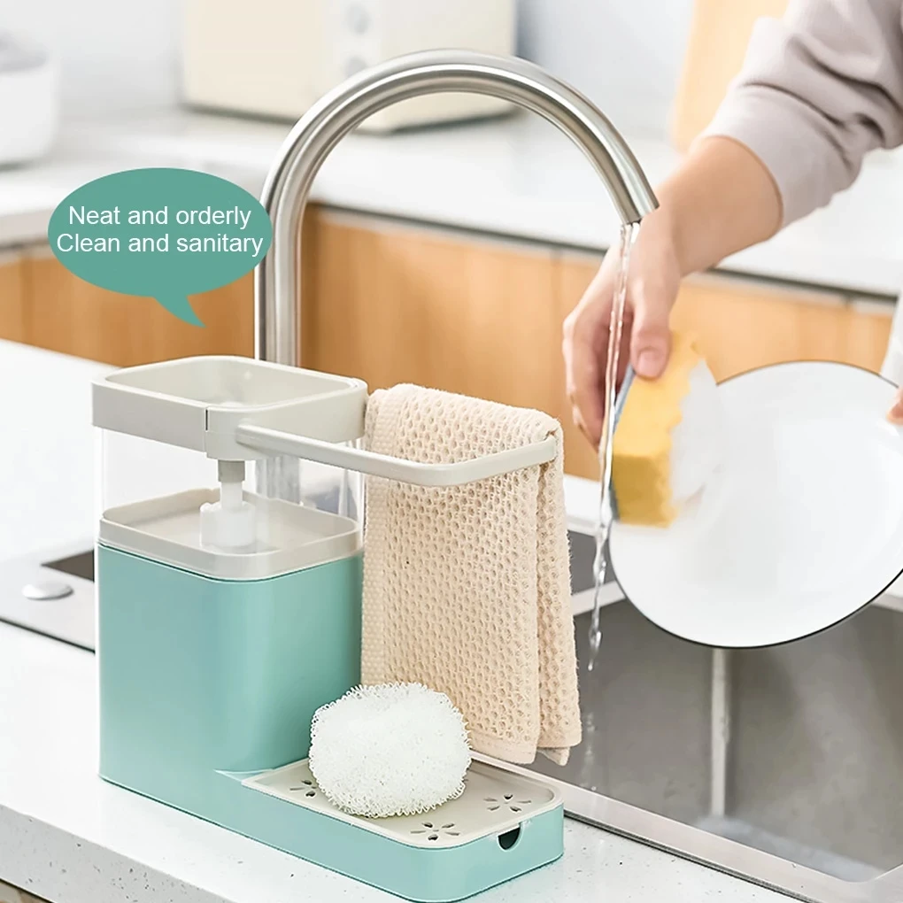 

Sponge Drain Soap Dispenser With Sponge Pump Dispenser Wipe Arrangement Rack Dish Towel Hanger Kitchen Storage Holder CF-172