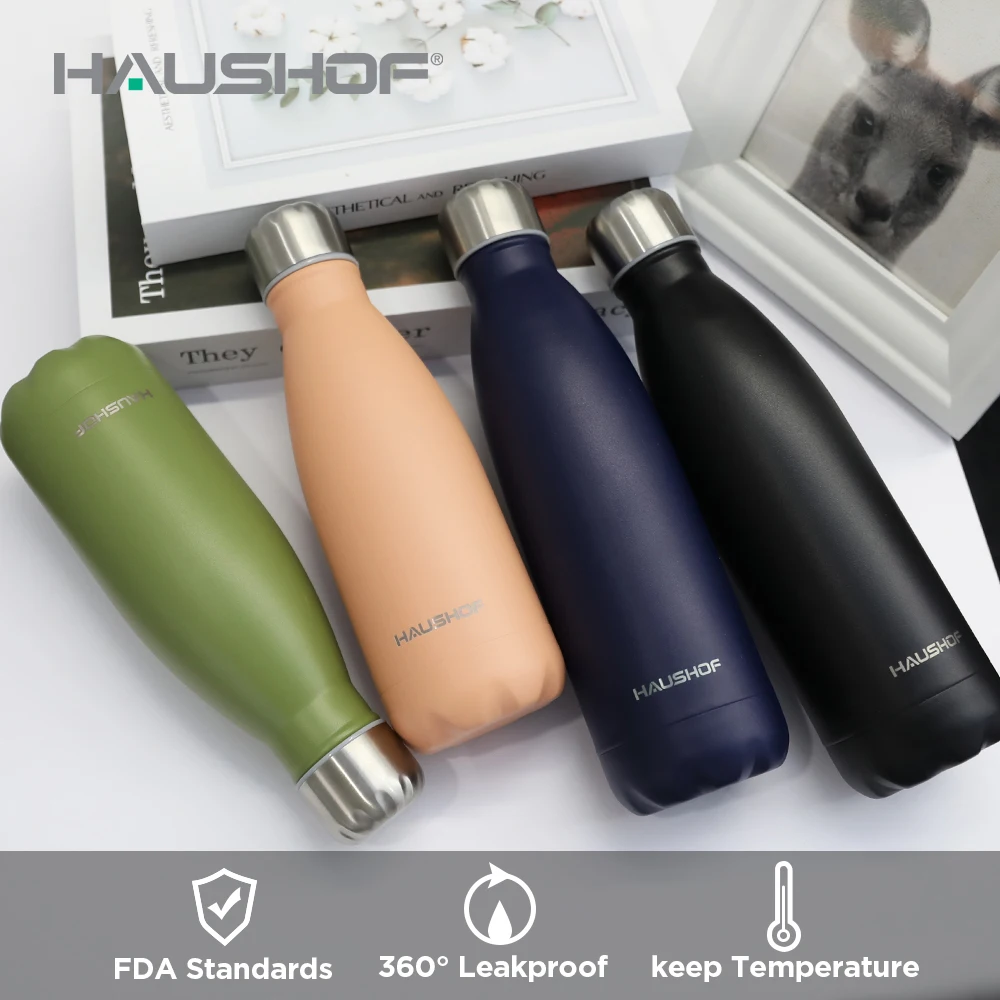 

HAUSHOF 350/500ml Water Bottle Double Wall Large Capacity Stainles Steel Thermos for Tea Coffee Water Bottle Vacuum Insulated
