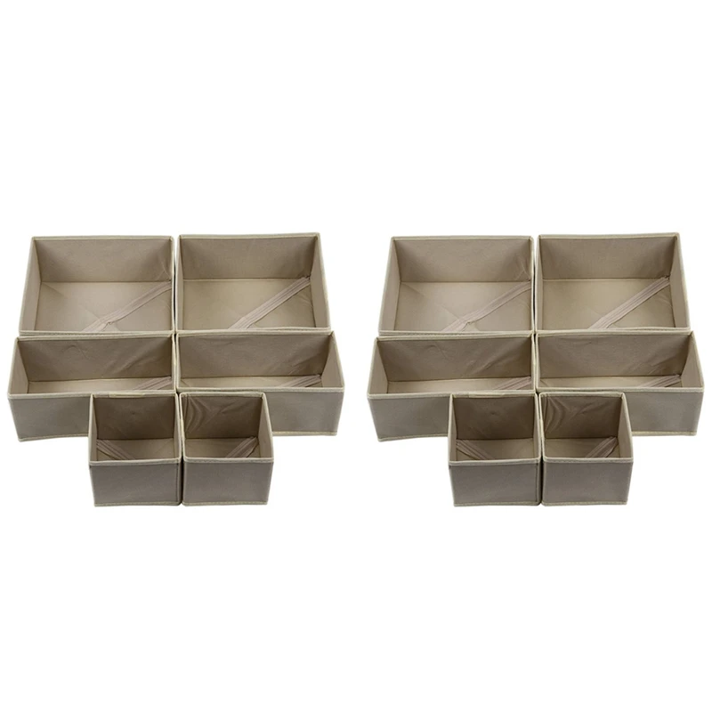 

12Pcs Foldable Und Erwear Storage Box Drawer Divider Bras Socks Washable Folding Boxes No Woven Fabric Khaki