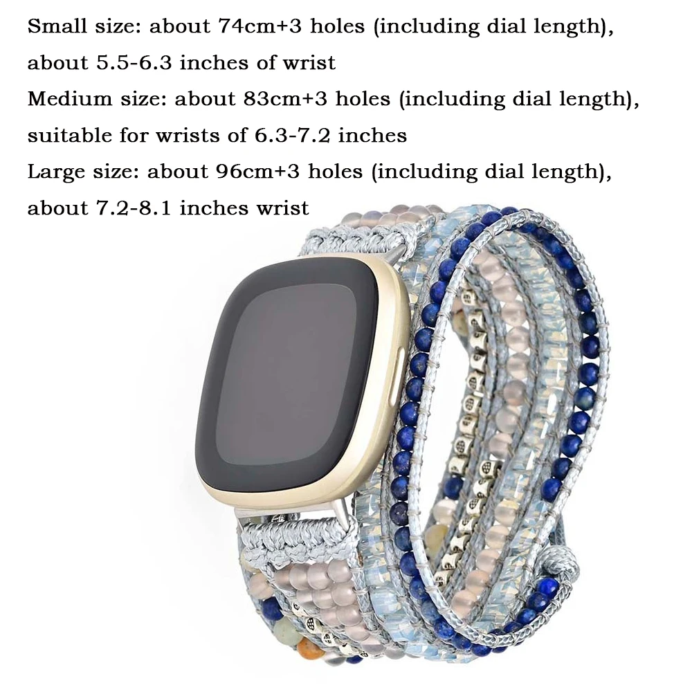 Natural Gemstone Lapis Woven Watch Strap For Fitbit Versa 3 2 1 Band Rope Bead Boho Bracelet For Fitbit Versa Lite Sense Strap