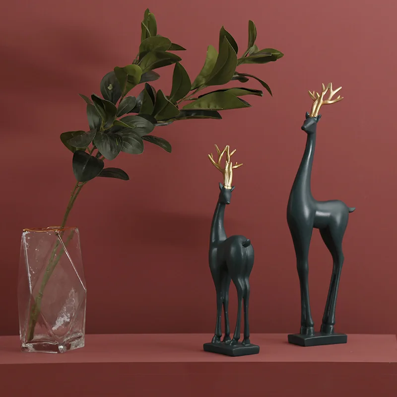 

Nordic Morandi Creative Dark Green Golden Horn Coupled Deer Decoration Home Decoration Living Room Entrance Study Decoration