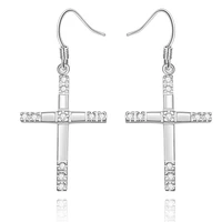 kissitty 1 pair silver color plated cross shape brass cubic zirconia dangle earrings for women hook earrings jewelry findings