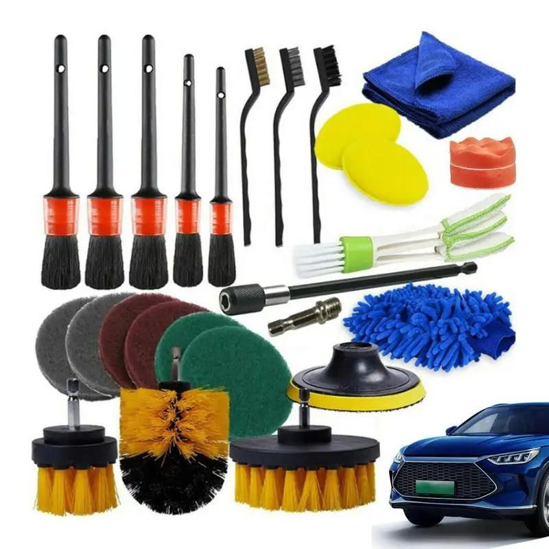 

26 PCS Car Detailing Brush Set Car Cleaning Kit For Wheels Engine 5 Sizes Automotive Interior Dashboard Air Outlet Clean Brush
