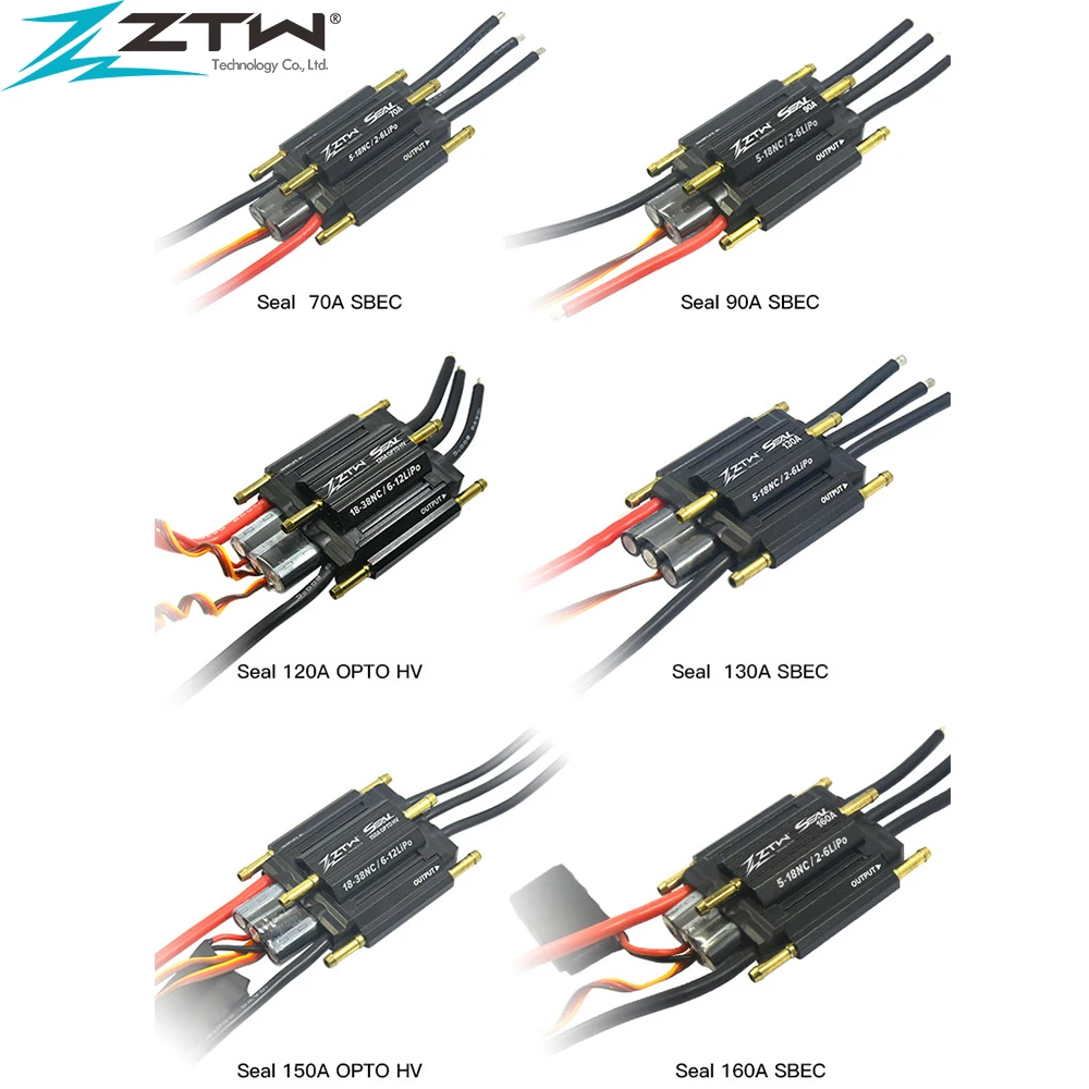 

ZTW Seal 70A 90A 130A 160A SBEC 120A 150A ESC HV 6-12S Waterproof Bidirectional Brushless Speed Controller for RC Racing Boat
