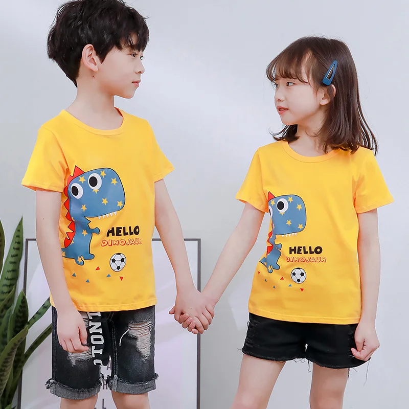 

Pure Cotton Cartoon Short Sleeve Leisure Trend Crew Neck T-shirt New Summer Middle And Small Children Unisex Children's Clothing