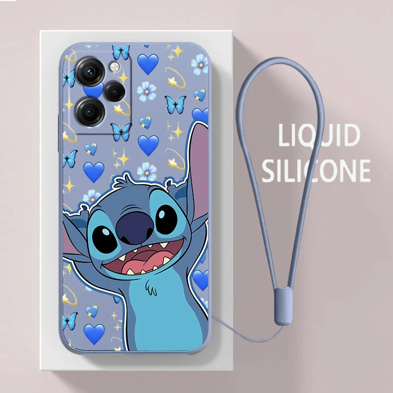 

Stitch Lilo Anime For Xiaomi POCO X5 M5 C40 M4 X4 F4 C40 X3 NFC F3 GT M4 M3 M2 Pro C3 4G 5G Liquid Rope Phone Case Coque Capa