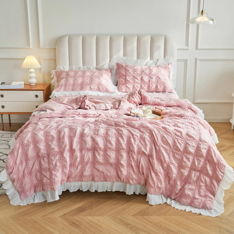 

Summer Quilt Laciness Quilting Skin-friendly Cover Elegant Seersucker Blanket Whole Fiber Filling Air-conditioning Quilts