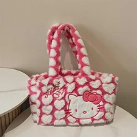 sanrio hello kitty kawaii soft plush bag jk lolita girls fashion coin purse student warm fluffy kt cat casual shoulder handbag