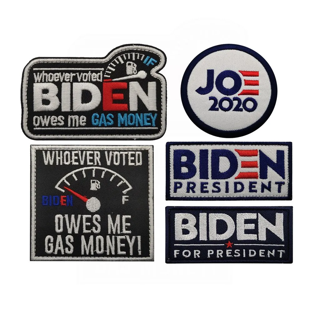 

BIDEN Oil Price Rising English Embroidery Hook and Loop Patches Tactical Morality Badge on Backpack Sticker Decorative Patch