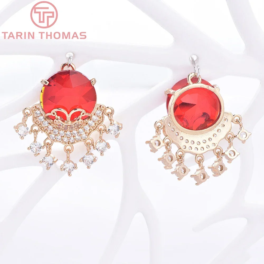 (8998) 2 шт. 23x29 мм 18-каратное золото латунь с цирконом подвески кисточками в стиле