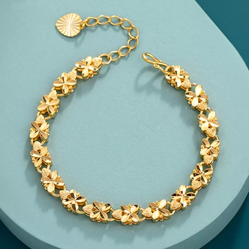 

New in Lucky 24K Gold Bracelet 6mm Four-leaf clover gold bracelet, Suitable For Women's Jewelry Gifts earrings christmas che