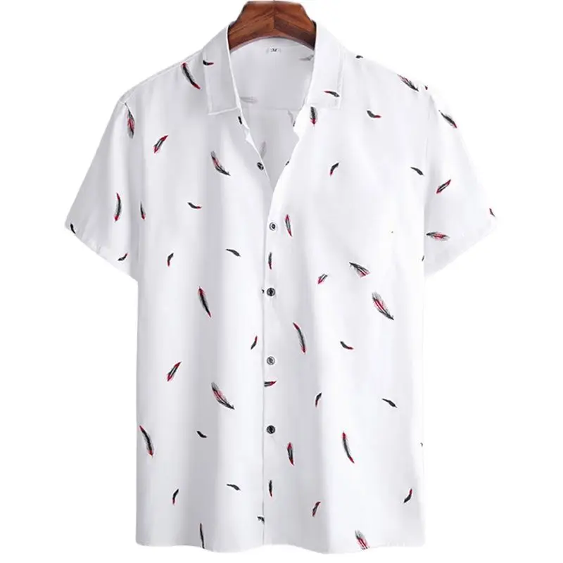 Harajuku Feather Hawaiian Men's Shirt Printed Short Sleeve Casual White Street Summer Beach Shirts For Men Clothing 2022 Summer