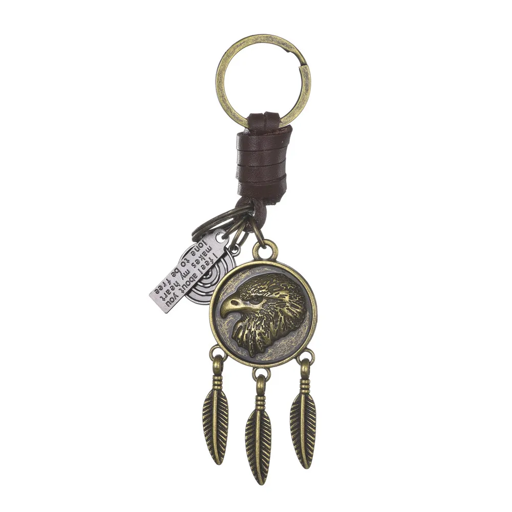 

Simple Eagle Pendant Vintage Personalized Car Cowhide Keychain Creative Men's Pendant Handwoven Keychain Accessories