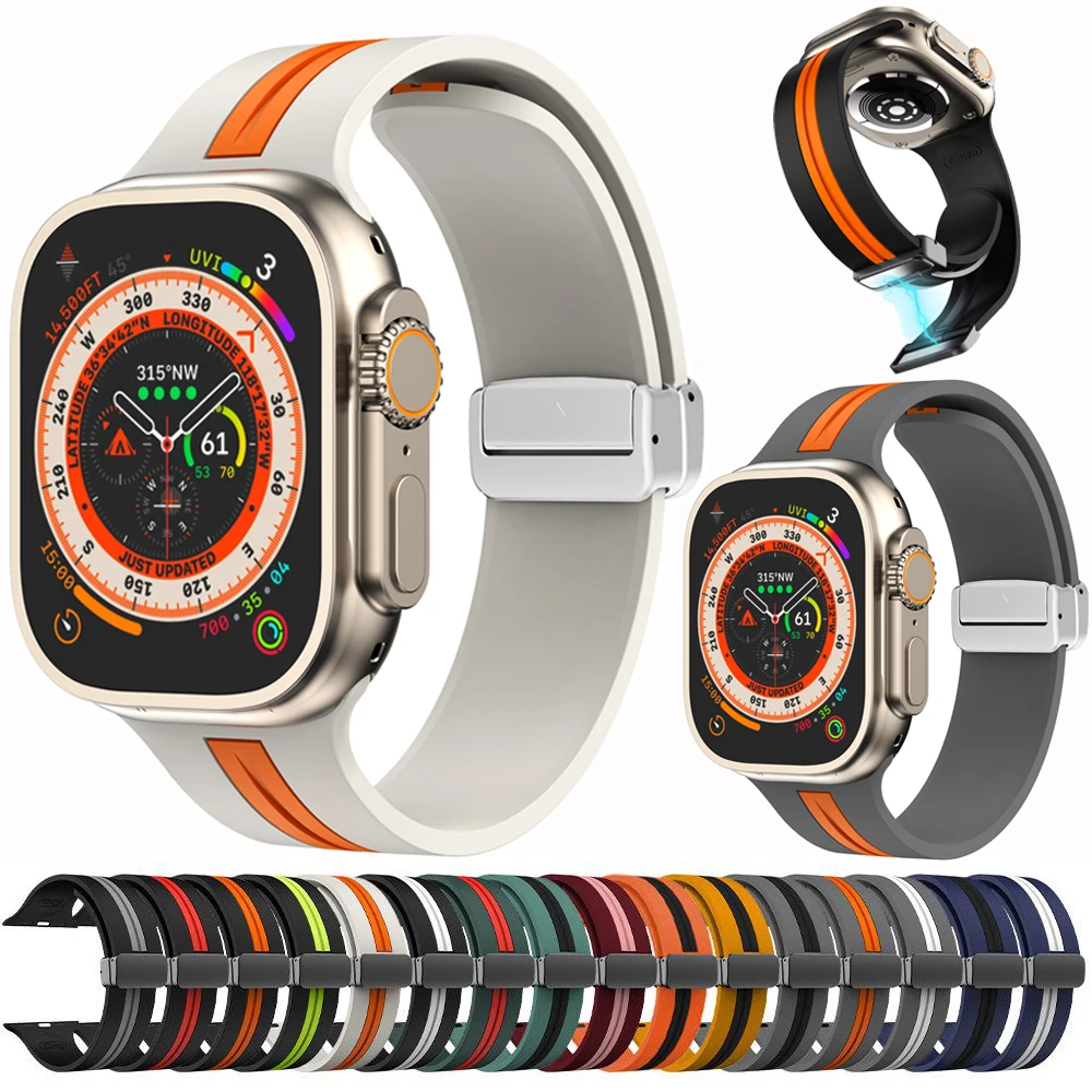 

Magnetic Strap For Apple watch ultra 2 band 44mm 45mm 49mm 40mm 41mm 42mm 38mm Silicone Bracelet iWatch Series 7 8 se 6 5 4 3 9