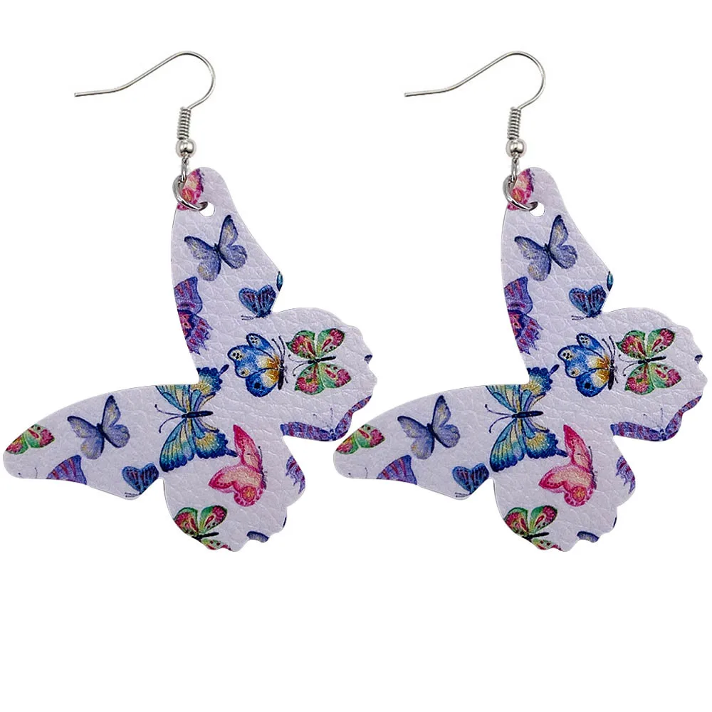 Butterfly Double Side Printed PU Leather Earring Jewelry  Accessories for Women Girl Holiday Party Gift  1Pair,1Yc30492 images - 6