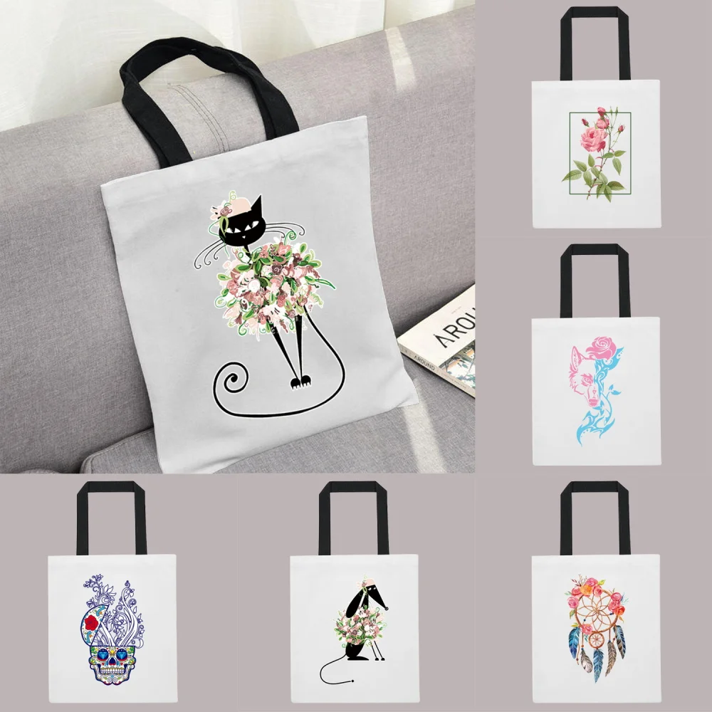 

Women's Shopping Bag Reusable Student Shoulder Bags Casual Portable Handbags Large-capacity Color Pattern Foldable Canvas Bag
