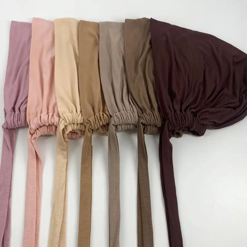 2023 New Soft Modal Muslim Turban Hat Inner Hijab Caps Islamic Underscarf Bonnet India Hat Female Headwrap Turbante Mujer