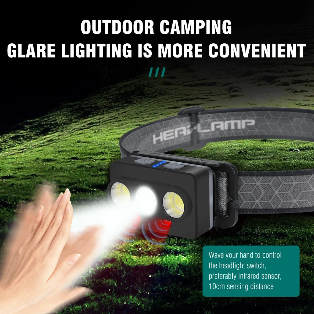 

Sensor 7-Mode Rechargeable Headlight Mini Headlight Go Motion Xiaomi Mijia Cob Led Waterproof Drechargeable Water Head Torch for