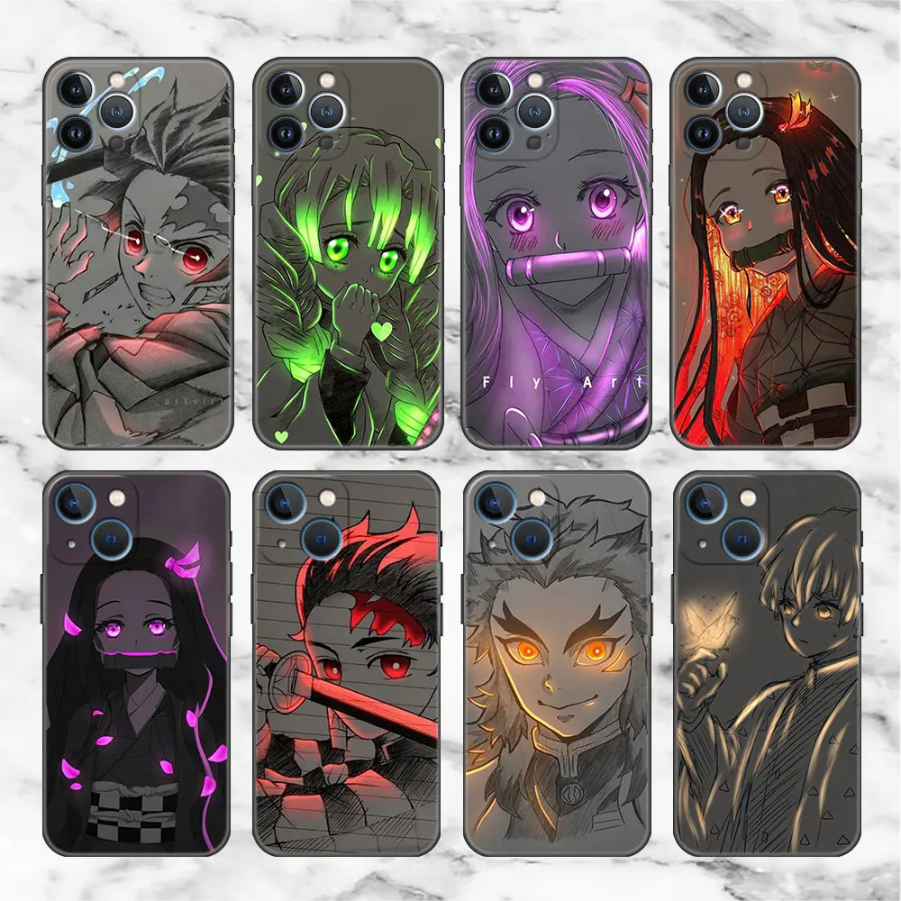 

Case For Apple iPhone 14 11 13 12 Pro 7 XR X XS Max 8 Plus 6 6S SE 2022 13Pro Black Soft Phone Funda Anime Demon Slayer