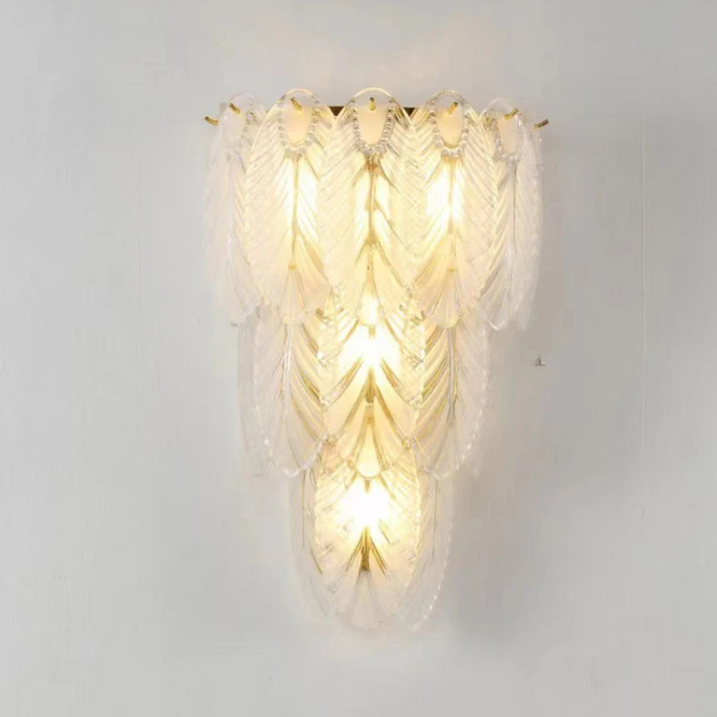 

Креативный светодиодный настенный светильник в скандинавском стиле, стеклянная лампа с перьями для дома, спальни, прикроватного столика, гостиной, фоновые настенные светильники, освещение лестницы, коридора