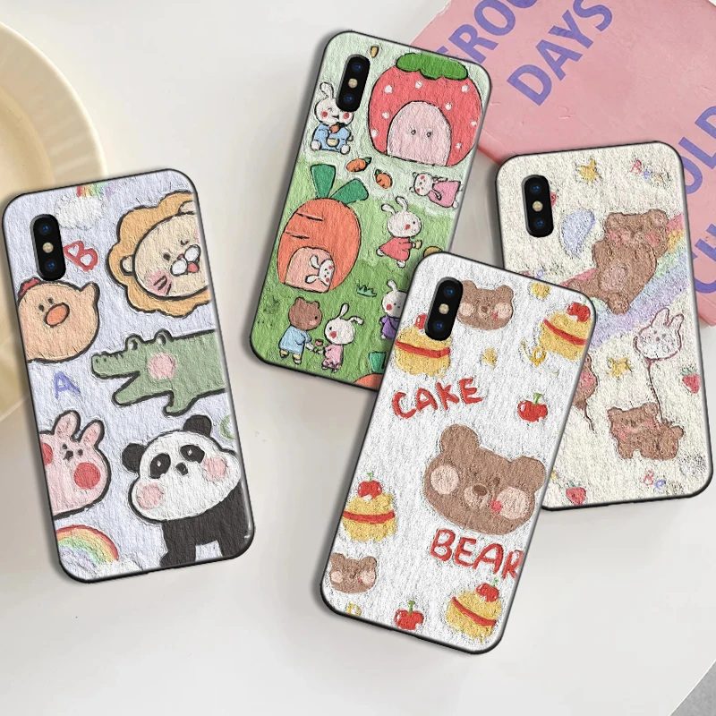 

Cute Cartoon Bear Oil Painting Phone Case For Funda iPhone 13 12 11 Pro Max 13 12 Mini X XR XS Max 6 6s 7 8 Plus Coque Carcasa