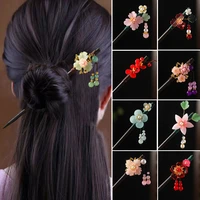luxury flower hairpins hair sticks vintage wood chinese hair stick pins for women hair ornaments head jewelry hair accessories