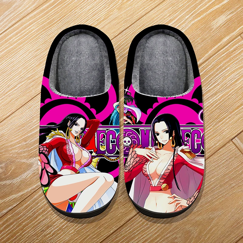 Custom Size Winter Home Soft Warm Cartoon Slippers For Adult Kids Anime ONE PIECE Boa·Hancock Luffy Cosplay Indoor Cute