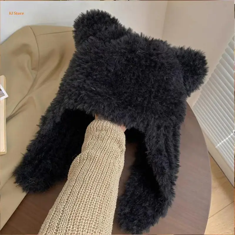 

Bear Earflap Hat Bear Ear Hat Plush Trapper Hat Bomber Hat Bear Ski Hat