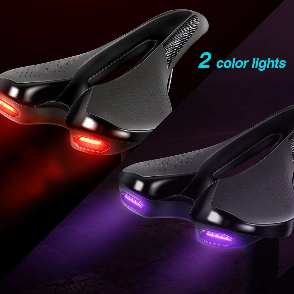 

Road Bicycler Saddle MTB Bike Seat Warning Taillight USB Charging Mountain Cycling Road Racing PU Breathable Soft Seat Cushion