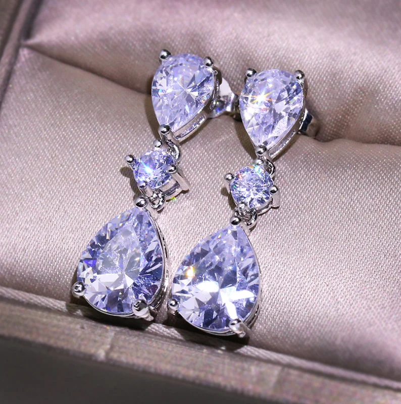 

ANGLANG Luxury Women's Earrings with Brilliant Cubic Zirconia Simple Elegant Female Accessories for Wedding Engagement Jewelry
