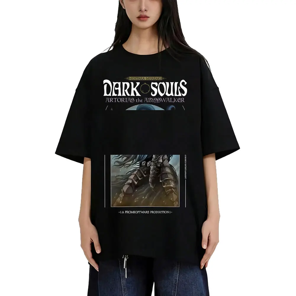 Фото Футболка Game Dark Souls Artorias с графическим принтом, мужская и женская, винтажная, в стиле 90-х, готическая, рок-футболка, мужская, панк, оверсайз, из мягкого хлопка, с коротким рукавом №1