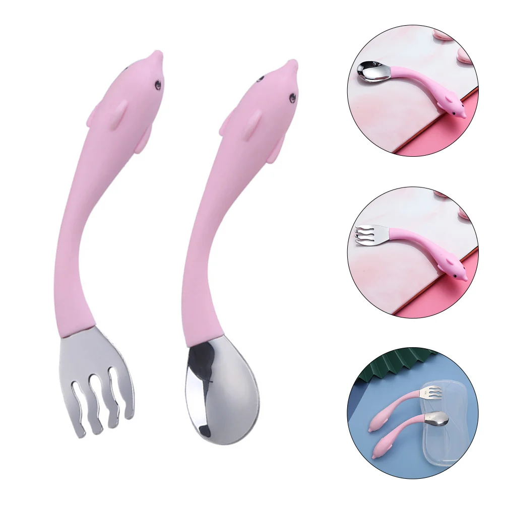 

1 Set 2pcs Baby Tableware Stainless Steel Spoon Fork Set Toddler Tableware