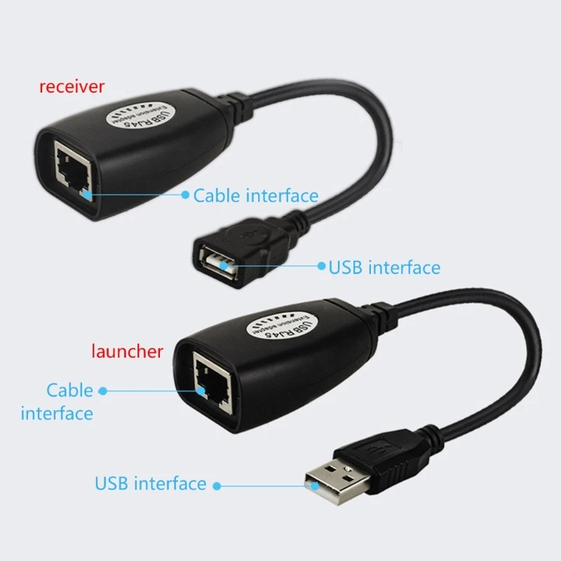 USB-удлинитель Ethernet RJ45 Cat5e/6 Кабель-адаптер LAN Удлинитель через повторитель Набор
