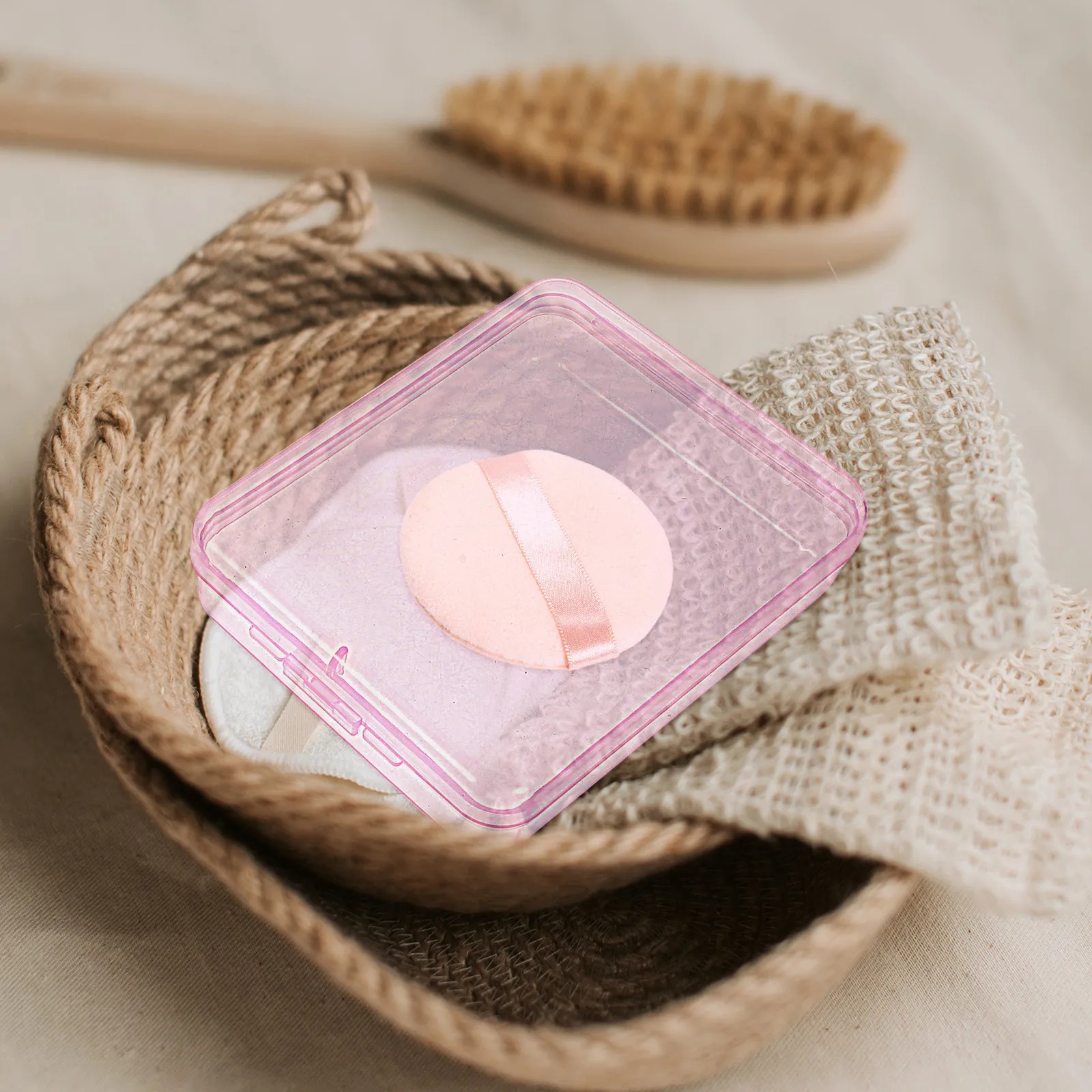 Фото Набор из 9 легких компактных пуховок для макияжа в пыленепроницаемом футляре-органайзере для путешествий и дома, держатель для косметических спонжей и масок для лица №3
