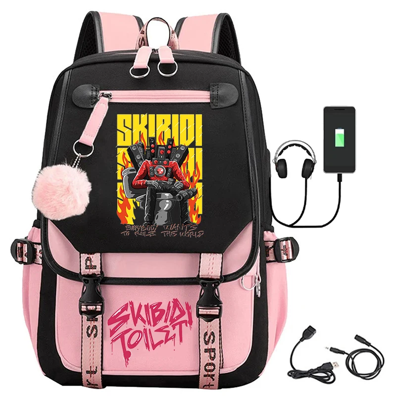 Горячая игра Skibidi туалет USB-рюкзаки сумка для ноутбука девочек-подростков