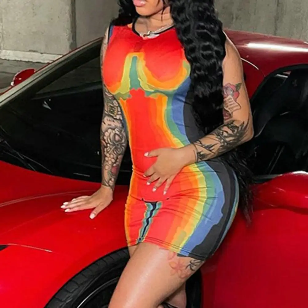 

Женское облегающее платье выше колена с принтом граффити, летнее женское платье без рукавов с О-образным вырезом, дышащее вечернее платье с ...