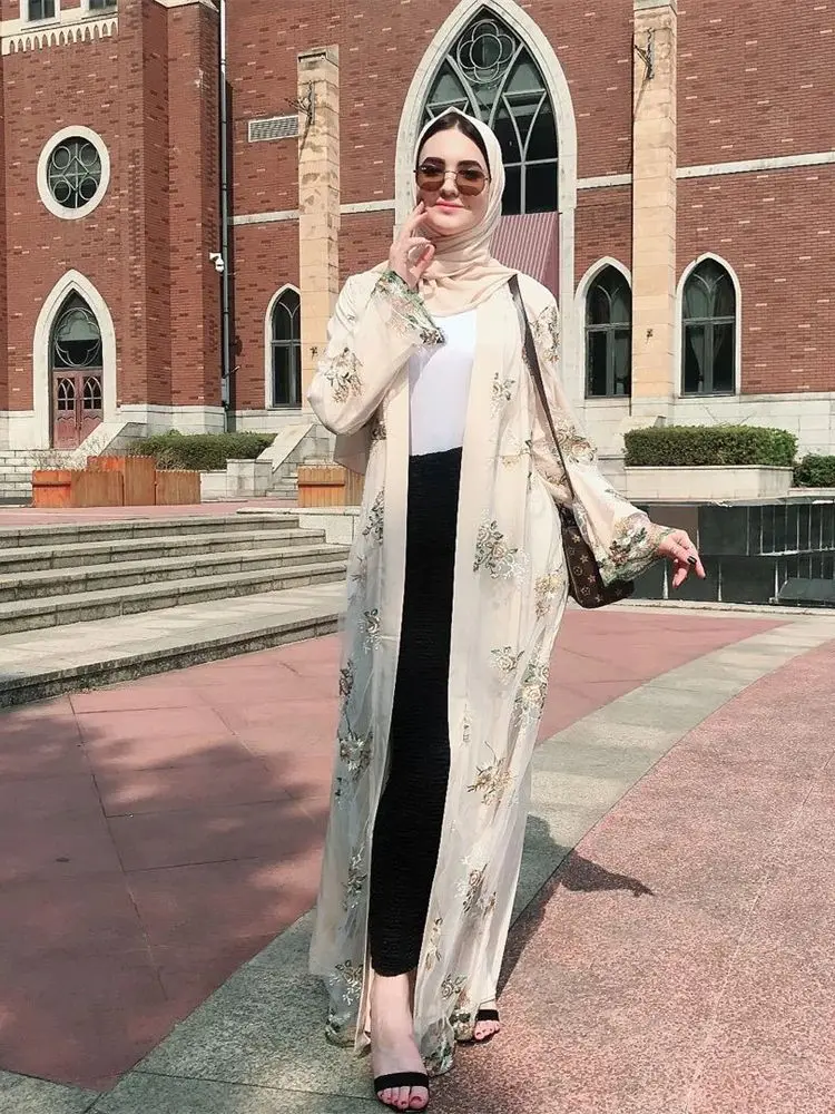 Рамадан Ид открытое кружевное кимоно Абая Дамен Дубай ислам мусульманская