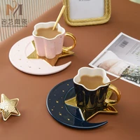 nordic irregular ceramic coffee cup creative gold hand mug fashion moon shaped coffee cups and saucers
