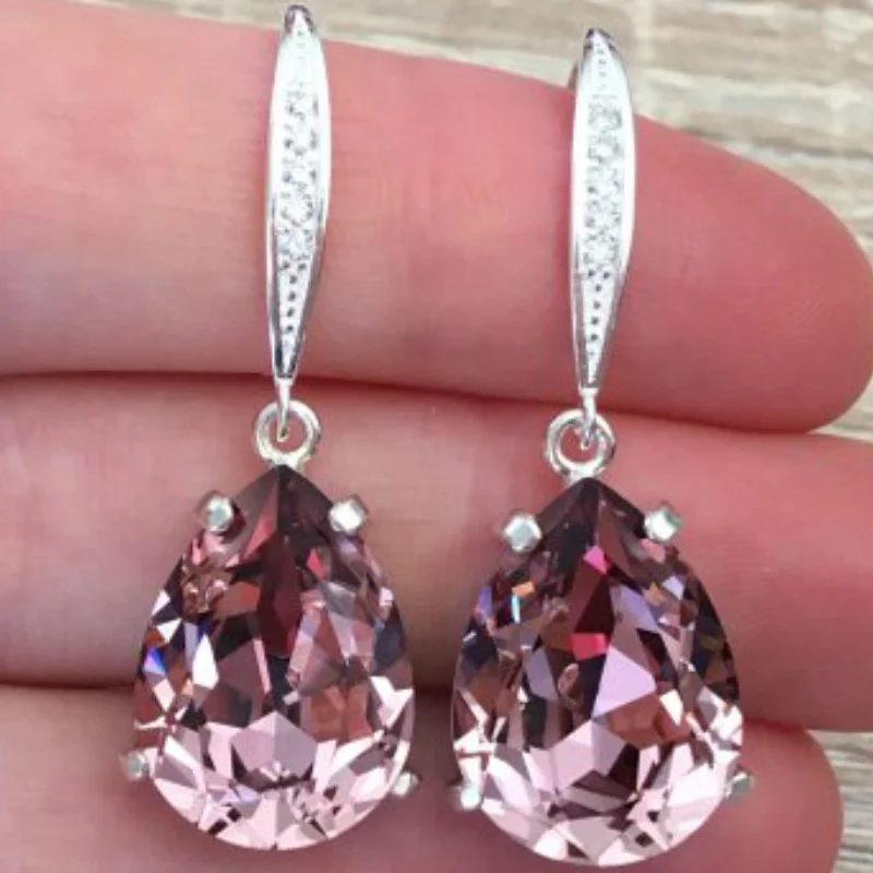 

2023 New Luxury Vintage Pink Crystal Female Dangle Earrings for Women Wedding Love Drop Earring Valentines Day Gift Boho Jewelry