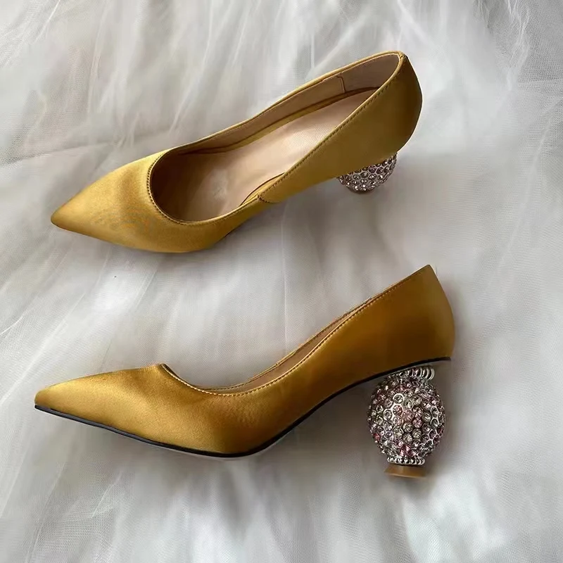 

Summer Ladies High Heel Shoes Ball Heel Rhinestone Decorative Pointed Toe High Heels Fashion Party High Heels