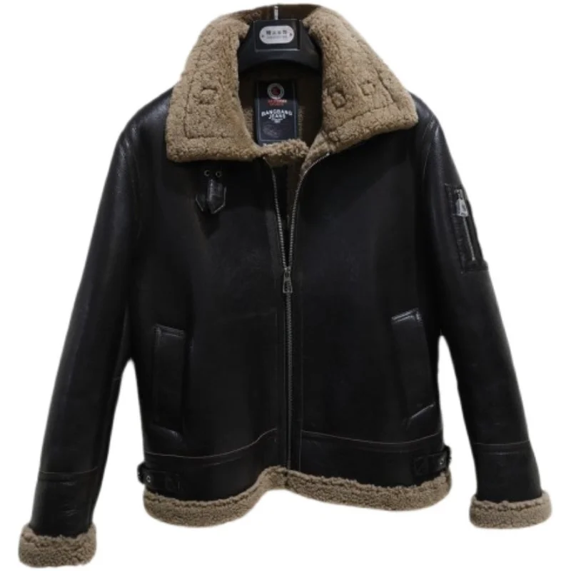 

Мужская мотоциклетная куртка с капюшоном, куртка из натуральной овечьей кожи, с натуральным мехом, зима 2023